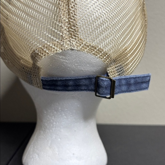 Denim Trucker Cap w/ Vintage JJ Jonette Three Face Signed Brooch Adjustable